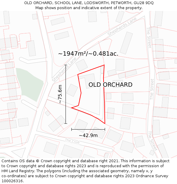 OLD ORCHARD, SCHOOL LANE, LODSWORTH, PETWORTH, GU28 9DQ: Plot and title map