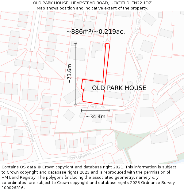 OLD PARK HOUSE, HEMPSTEAD ROAD, UCKFIELD, TN22 1DZ: Plot and title map