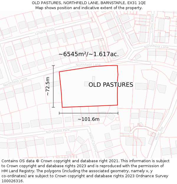 OLD PASTURES, NORTHFIELD LANE, BARNSTAPLE, EX31 1QE: Plot and title map