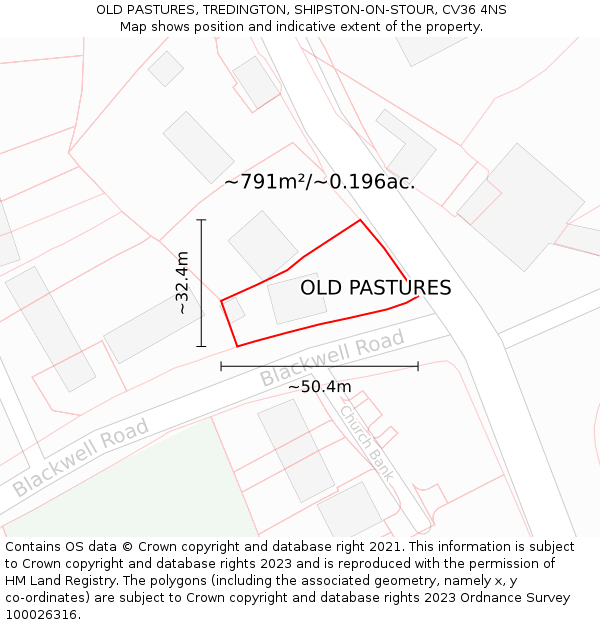 OLD PASTURES, TREDINGTON, SHIPSTON-ON-STOUR, CV36 4NS: Plot and title map