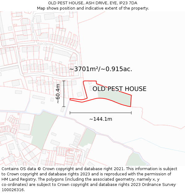 OLD PEST HOUSE, ASH DRIVE, EYE, IP23 7DA: Plot and title map