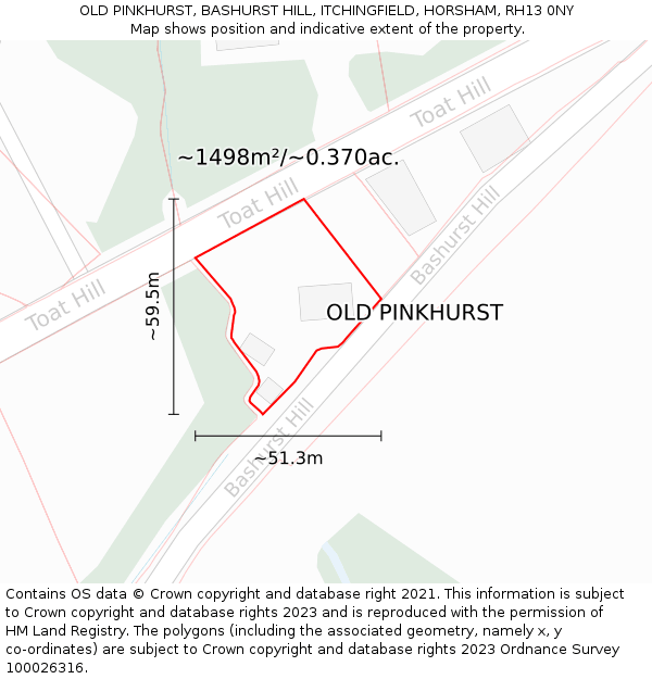 OLD PINKHURST, BASHURST HILL, ITCHINGFIELD, HORSHAM, RH13 0NY: Plot and title map