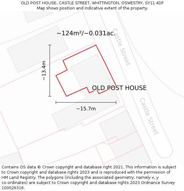 OLD POST HOUSE, CASTLE STREET, WHITTINGTON, OSWESTRY, SY11 4DF: Plot and title map
