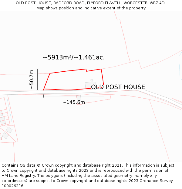 OLD POST HOUSE, RADFORD ROAD, FLYFORD FLAVELL, WORCESTER, WR7 4DL: Plot and title map