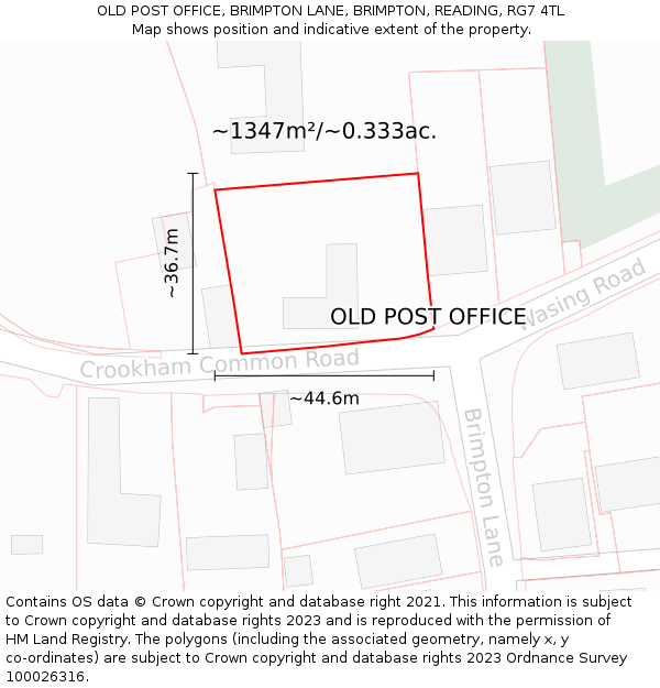 OLD POST OFFICE, BRIMPTON LANE, BRIMPTON, READING, RG7 4TL: Plot and title map