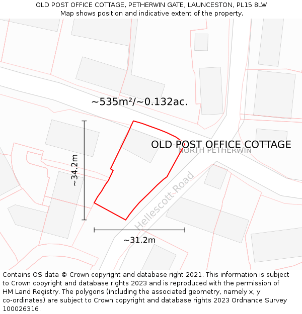 OLD POST OFFICE COTTAGE, PETHERWIN GATE, LAUNCESTON, PL15 8LW: Plot and title map