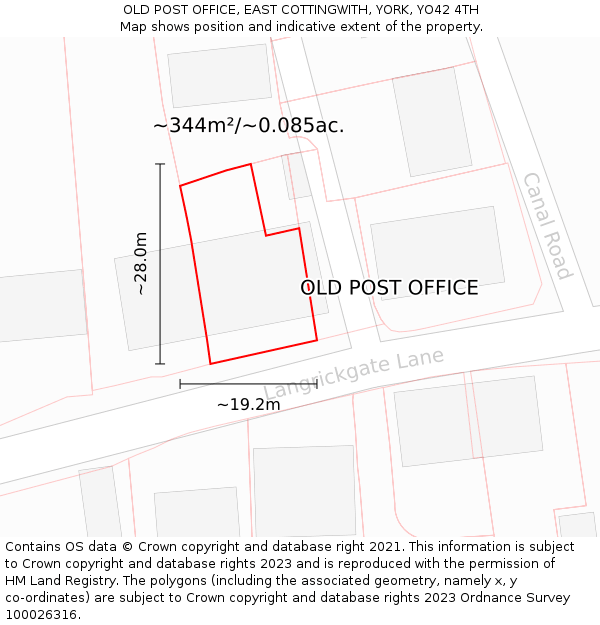 OLD POST OFFICE, EAST COTTINGWITH, YORK, YO42 4TH: Plot and title map