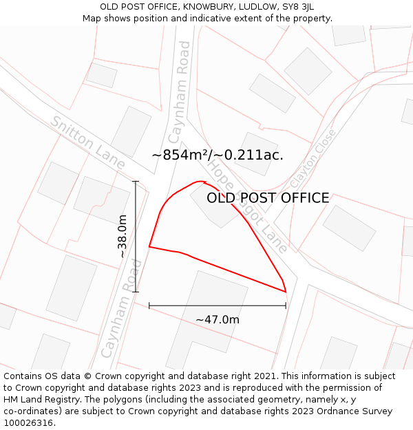 OLD POST OFFICE, KNOWBURY, LUDLOW, SY8 3JL: Plot and title map