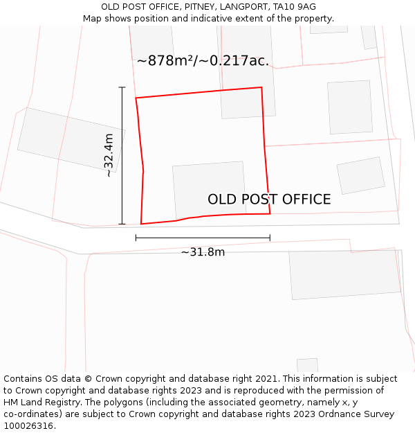 OLD POST OFFICE, PITNEY, LANGPORT, TA10 9AG: Plot and title map