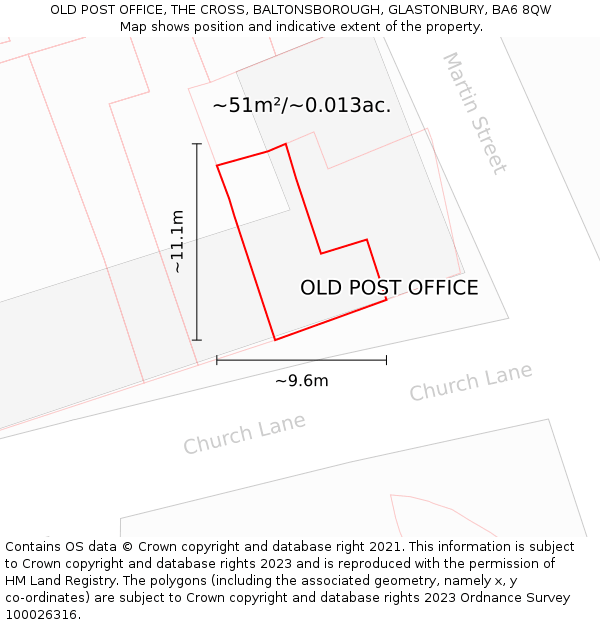 OLD POST OFFICE, THE CROSS, BALTONSBOROUGH, GLASTONBURY, BA6 8QW: Plot and title map
