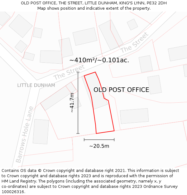 OLD POST OFFICE, THE STREET, LITTLE DUNHAM, KING'S LYNN, PE32 2DH: Plot and title map