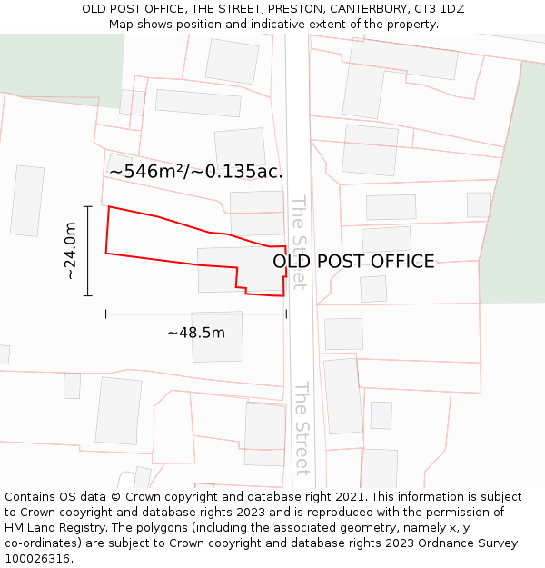 OLD POST OFFICE, THE STREET, PRESTON, CANTERBURY, CT3 1DZ: Plot and title map