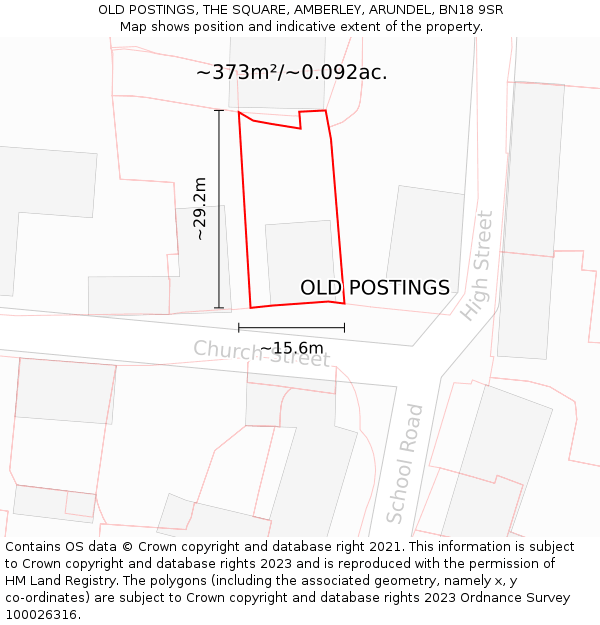 OLD POSTINGS, THE SQUARE, AMBERLEY, ARUNDEL, BN18 9SR: Plot and title map