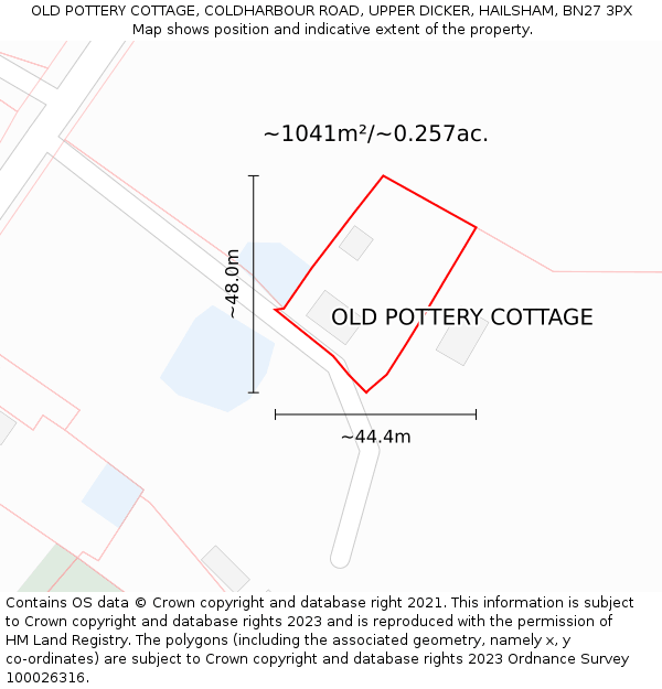 OLD POTTERY COTTAGE, COLDHARBOUR ROAD, UPPER DICKER, HAILSHAM, BN27 3PX: Plot and title map