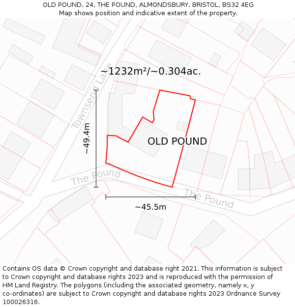 OLD POUND, 24, THE POUND, ALMONDSBURY, BRISTOL, BS32 4EG: Plot and title map