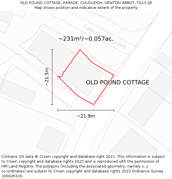 OLD POUND COTTAGE, PARADE, CHUDLEIGH, NEWTON ABBOT, TQ13 0JF: Plot and title map