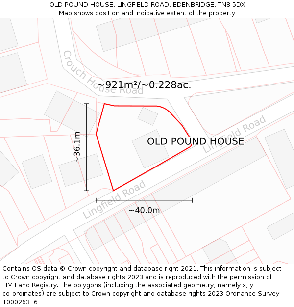 OLD POUND HOUSE, LINGFIELD ROAD, EDENBRIDGE, TN8 5DX: Plot and title map