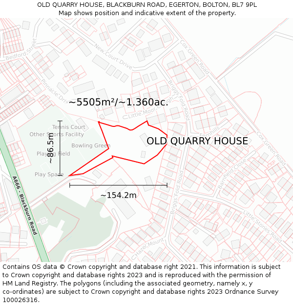 OLD QUARRY HOUSE, BLACKBURN ROAD, EGERTON, BOLTON, BL7 9PL: Plot and title map