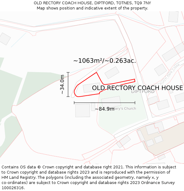 OLD RECTORY COACH HOUSE, DIPTFORD, TOTNES, TQ9 7NY: Plot and title map