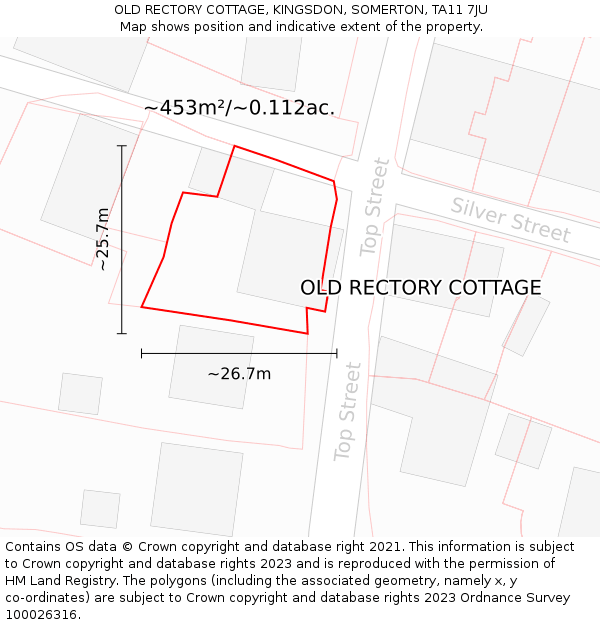 OLD RECTORY COTTAGE, KINGSDON, SOMERTON, TA11 7JU: Plot and title map