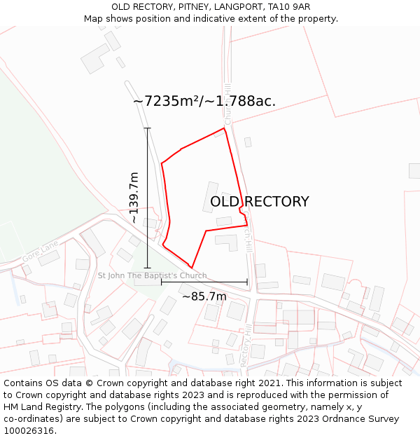 OLD RECTORY, PITNEY, LANGPORT, TA10 9AR: Plot and title map