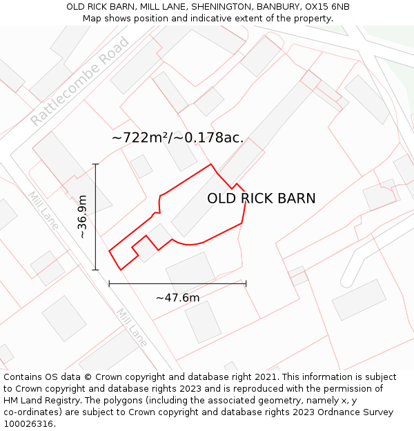 OLD RICK BARN, MILL LANE, SHENINGTON, BANBURY, OX15 6NB: Plot and title map
