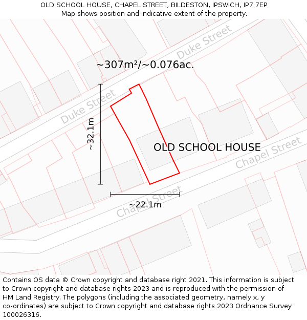 OLD SCHOOL HOUSE, CHAPEL STREET, BILDESTON, IPSWICH, IP7 7EP: Plot and title map