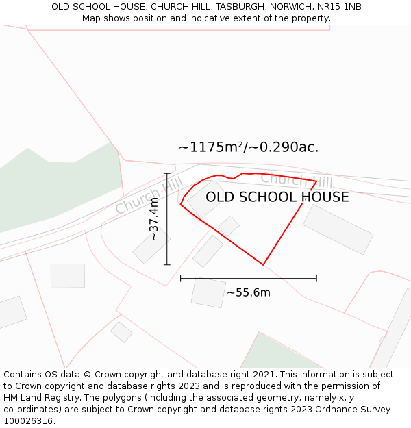 OLD SCHOOL HOUSE, CHURCH HILL, TASBURGH, NORWICH, NR15 1NB: Plot and title map