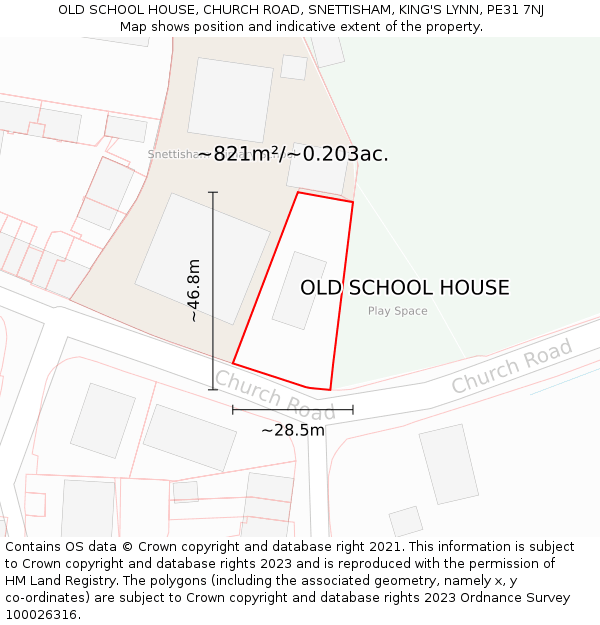 OLD SCHOOL HOUSE, CHURCH ROAD, SNETTISHAM, KING'S LYNN, PE31 7NJ: Plot and title map
