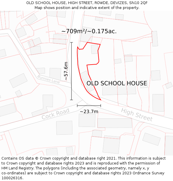 OLD SCHOOL HOUSE, HIGH STREET, ROWDE, DEVIZES, SN10 2QF: Plot and title map