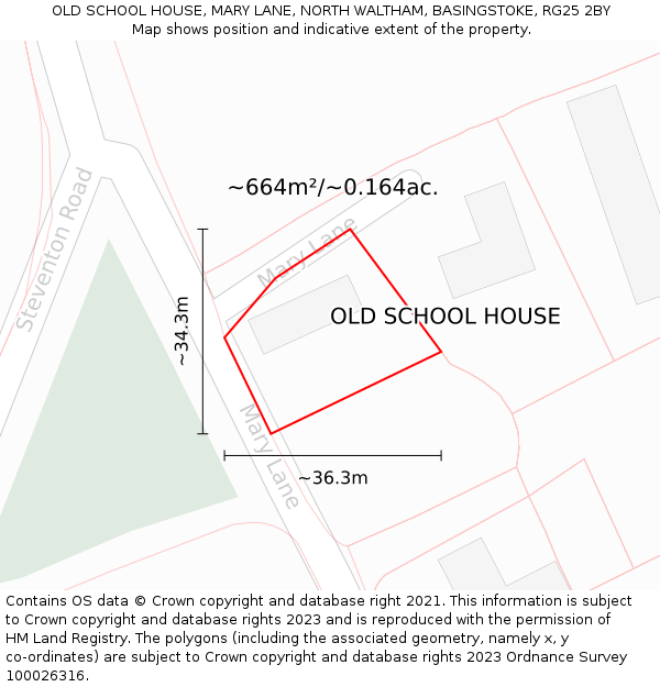 OLD SCHOOL HOUSE, MARY LANE, NORTH WALTHAM, BASINGSTOKE, RG25 2BY: Plot and title map