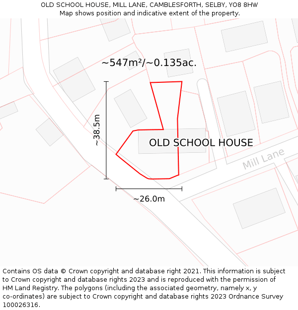 OLD SCHOOL HOUSE, MILL LANE, CAMBLESFORTH, SELBY, YO8 8HW: Plot and title map