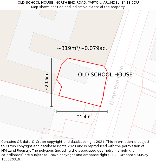 OLD SCHOOL HOUSE, NORTH END ROAD, YAPTON, ARUNDEL, BN18 0DU: Plot and title map