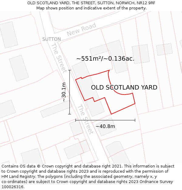 OLD SCOTLAND YARD, THE STREET, SUTTON, NORWICH, NR12 9RF: Plot and title map