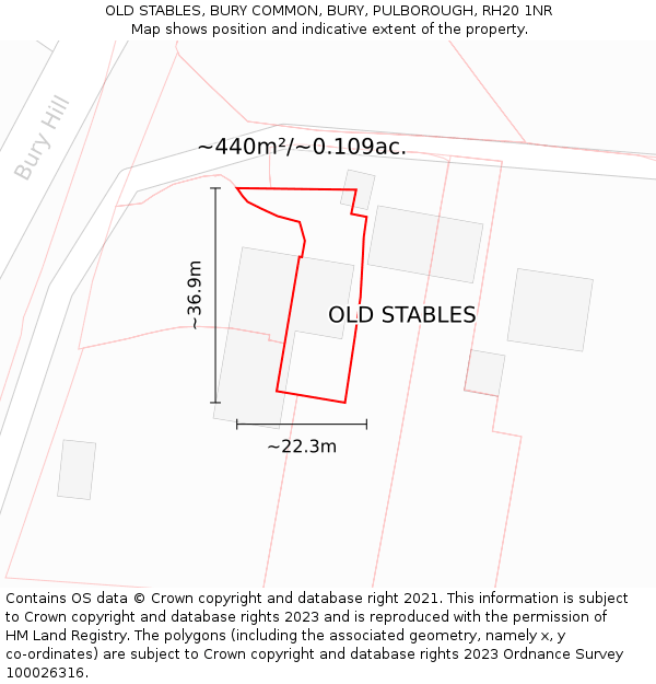 OLD STABLES, BURY COMMON, BURY, PULBOROUGH, RH20 1NR: Plot and title map