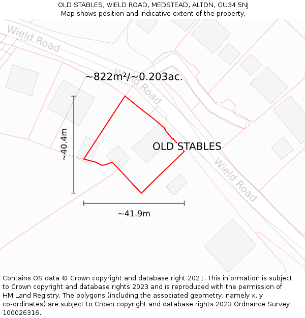 OLD STABLES, WIELD ROAD, MEDSTEAD, ALTON, GU34 5NJ: Plot and title map