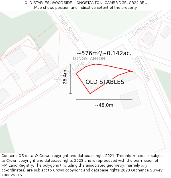 OLD STABLES, WOODSIDE, LONGSTANTON, CAMBRIDGE, CB24 3BU: Plot and title map