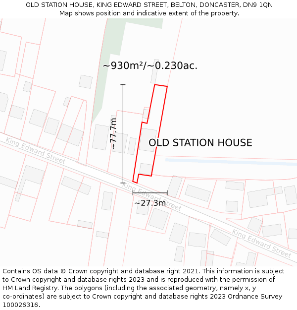 OLD STATION HOUSE, KING EDWARD STREET, BELTON, DONCASTER, DN9 1QN: Plot and title map
