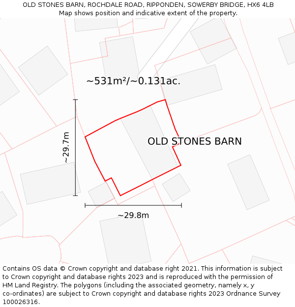 OLD STONES BARN, ROCHDALE ROAD, RIPPONDEN, SOWERBY BRIDGE, HX6 4LB: Plot and title map