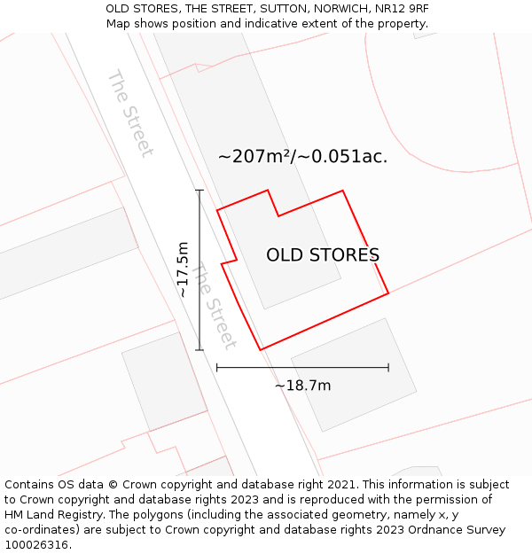 OLD STORES, THE STREET, SUTTON, NORWICH, NR12 9RF: Plot and title map