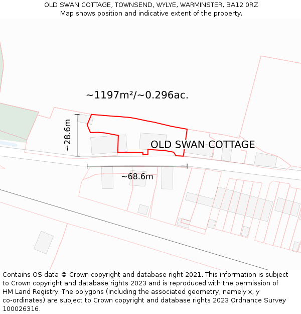 OLD SWAN COTTAGE, TOWNSEND, WYLYE, WARMINSTER, BA12 0RZ: Plot and title map