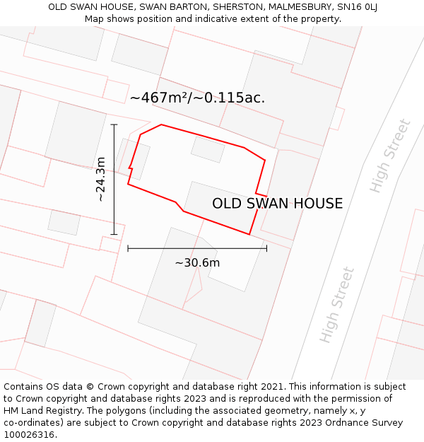 OLD SWAN HOUSE, SWAN BARTON, SHERSTON, MALMESBURY, SN16 0LJ: Plot and title map