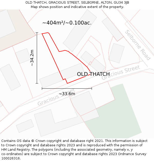 OLD THATCH, GRACIOUS STREET, SELBORNE, ALTON, GU34 3JB: Plot and title map