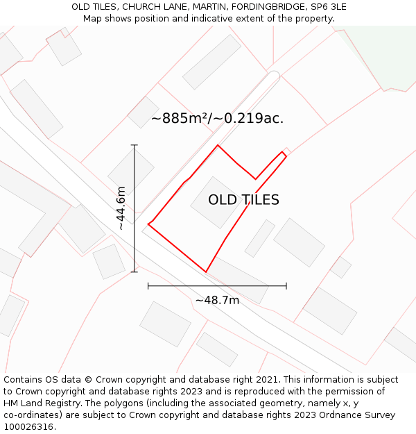 OLD TILES, CHURCH LANE, MARTIN, FORDINGBRIDGE, SP6 3LE: Plot and title map