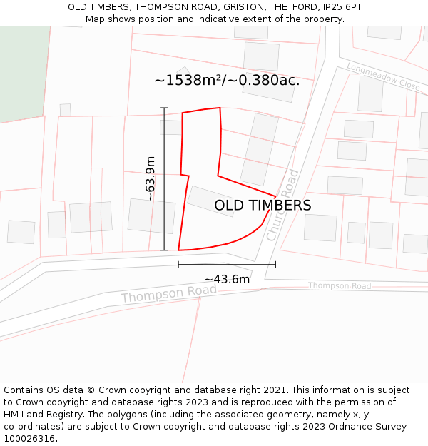 OLD TIMBERS, THOMPSON ROAD, GRISTON, THETFORD, IP25 6PT: Plot and title map
