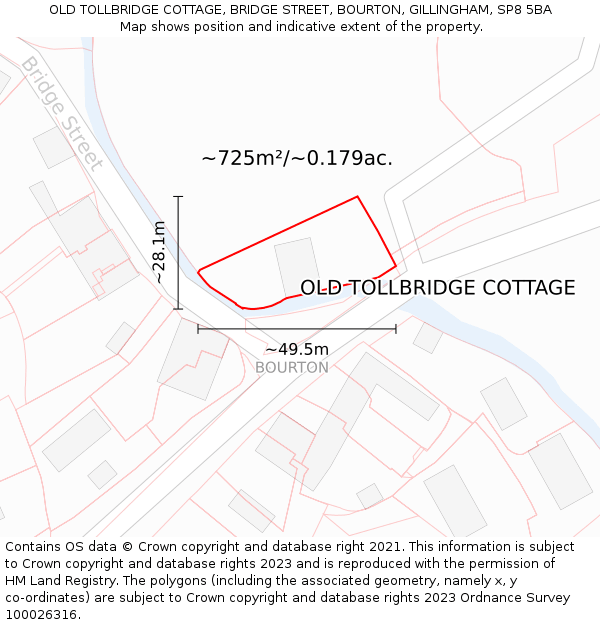OLD TOLLBRIDGE COTTAGE, BRIDGE STREET, BOURTON, GILLINGHAM, SP8 5BA: Plot and title map