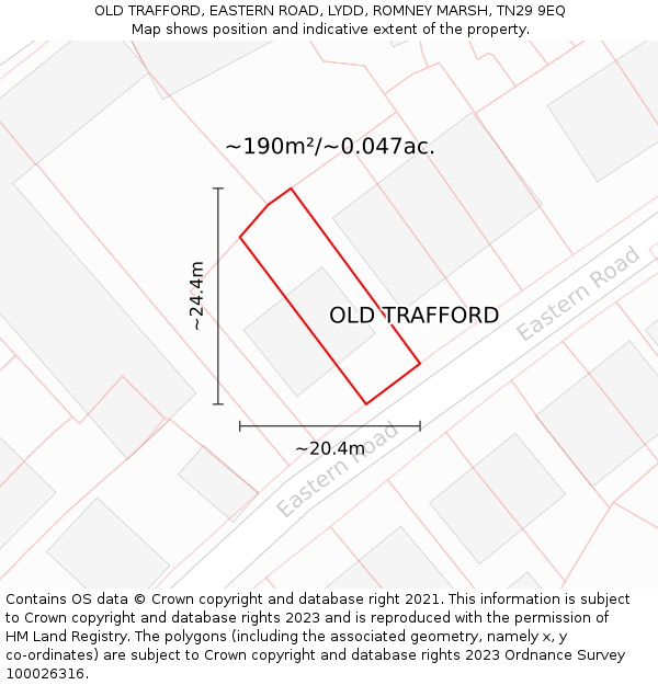 OLD TRAFFORD, EASTERN ROAD, LYDD, ROMNEY MARSH, TN29 9EQ: Plot and title map