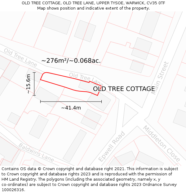 OLD TREE COTTAGE, OLD TREE LANE, UPPER TYSOE, WARWICK, CV35 0TF: Plot and title map