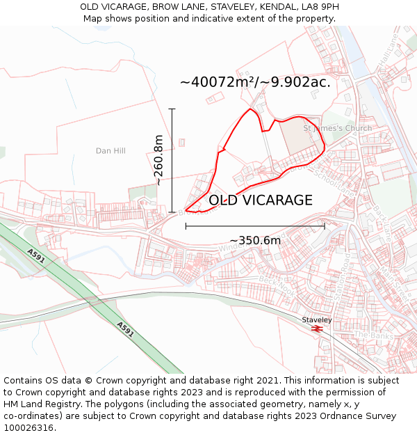 OLD VICARAGE, BROW LANE, STAVELEY, KENDAL, LA8 9PH: Plot and title map