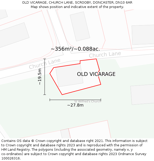 OLD VICARAGE, CHURCH LANE, SCROOBY, DONCASTER, DN10 6AR: Plot and title map